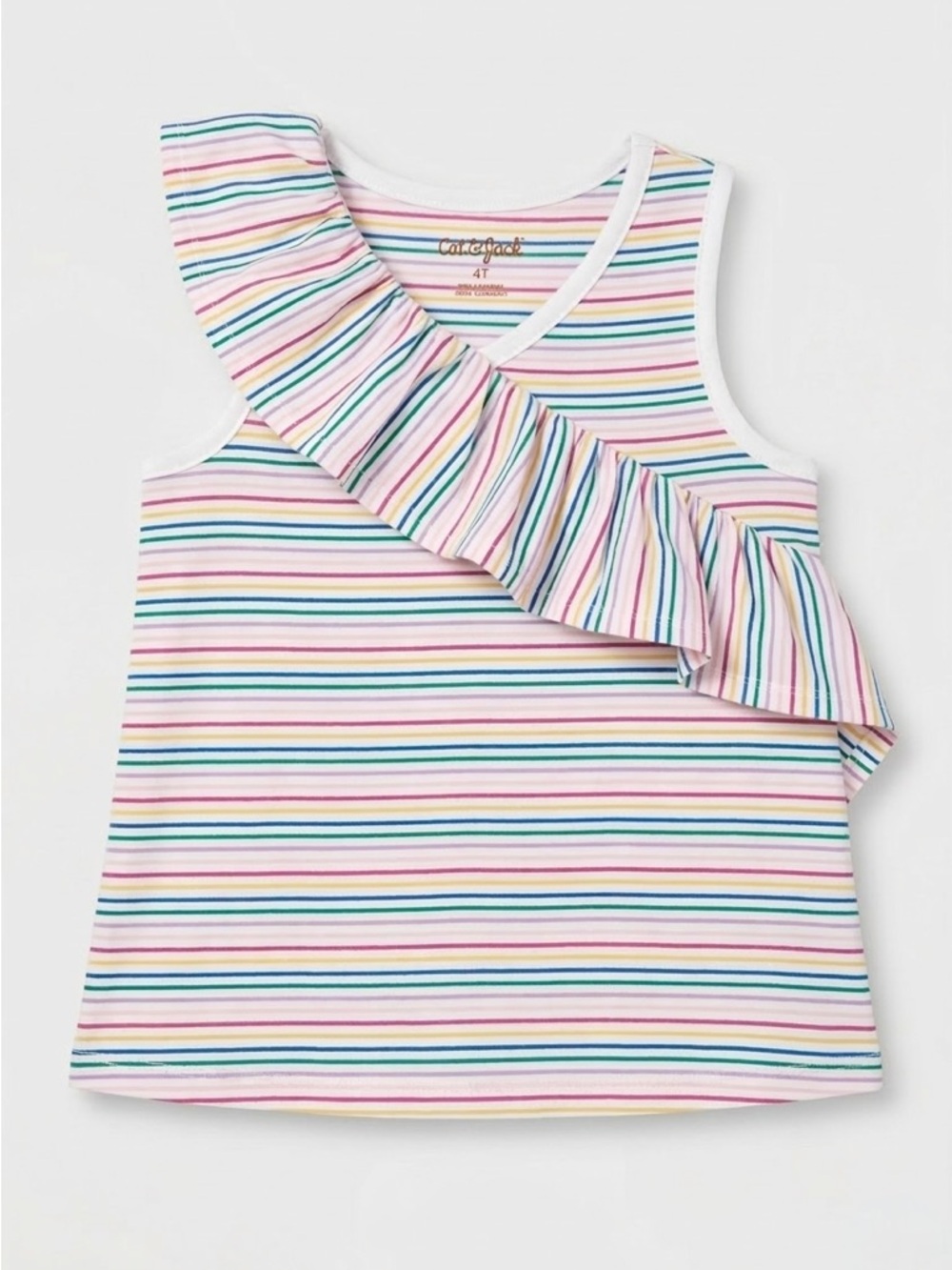 Cat & Jack Striped Ruffle Tank Top Pastel Rainbow 4T